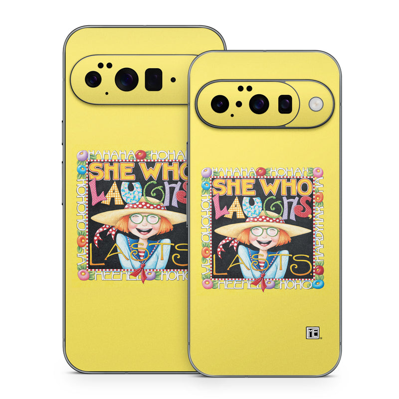 Google Pixel 10 Series Skin design of Text, with orange, black, gray, green, red, pink colors