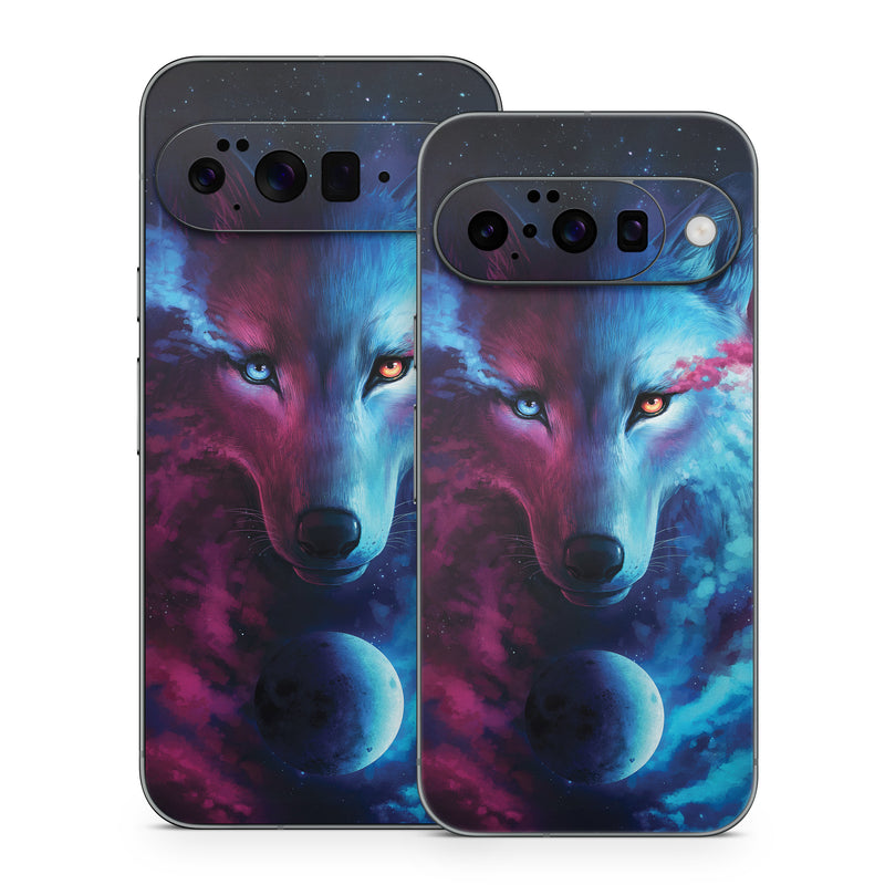 Google Pixel 10 Series Skin design of Dog, Carnivore, Organism, Iris, Painting, Art, Whiskers, Cg artwork, Electric blue, Space, with black, blue, purple, red colors