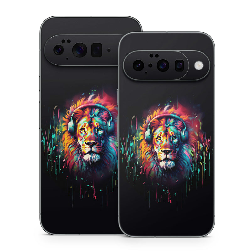 Google Pixel 10 Series Skin design of Felidae, Siberian tiger, Bengal tiger, Carnivore, Big cats, Tiger, Painting, Art, Font, Paint, with black, red, yellow, orange, green, blue, pink colors
