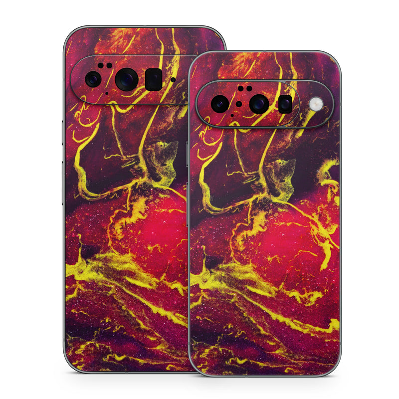 Google Pixel 10 Series Skin design of Red, Purple, Geological phenomenon, Pattern, Fractal art, Art, Fictional character, Graphics, with red, yellow, black colors