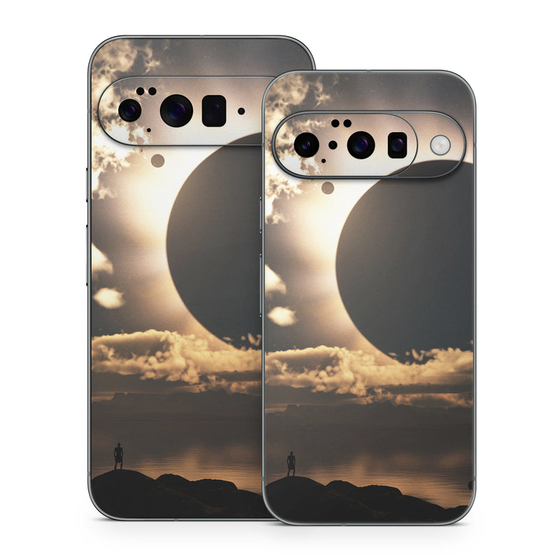 Google Pixel 10 Series Skin design of Sky, Cloud, Daytime, Eclipse, Atmosphere, Cumulus, Sunlight, Sun, Astronomical object, Celestial event, with black, red, green, gray, pink, yellow colors