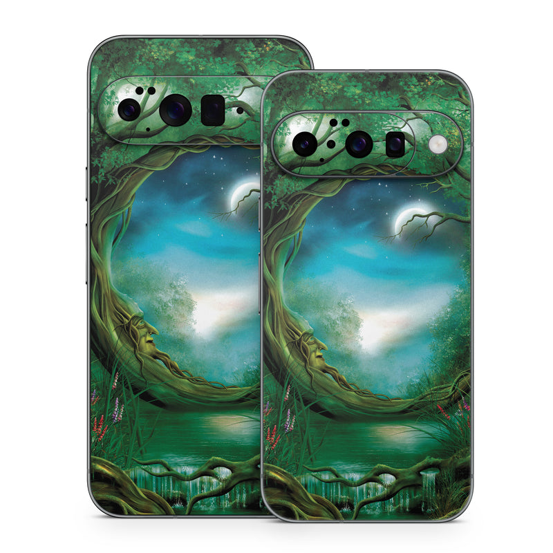 Google Pixel 10 Series Skin design of Fractal art, Art, Organism, Fictional character, Earth, Cg artwork, with black, blue, green, gray colors