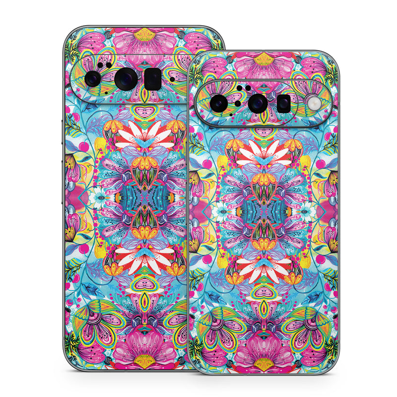 Google Pixel 10 Series Skin design of Pattern, Psychedelic art, Design, Textile, Visual arts, Art, Magenta, Motif, Symmetry, Paisley, with pink, blue, purple, yellow, orange, green, red colors