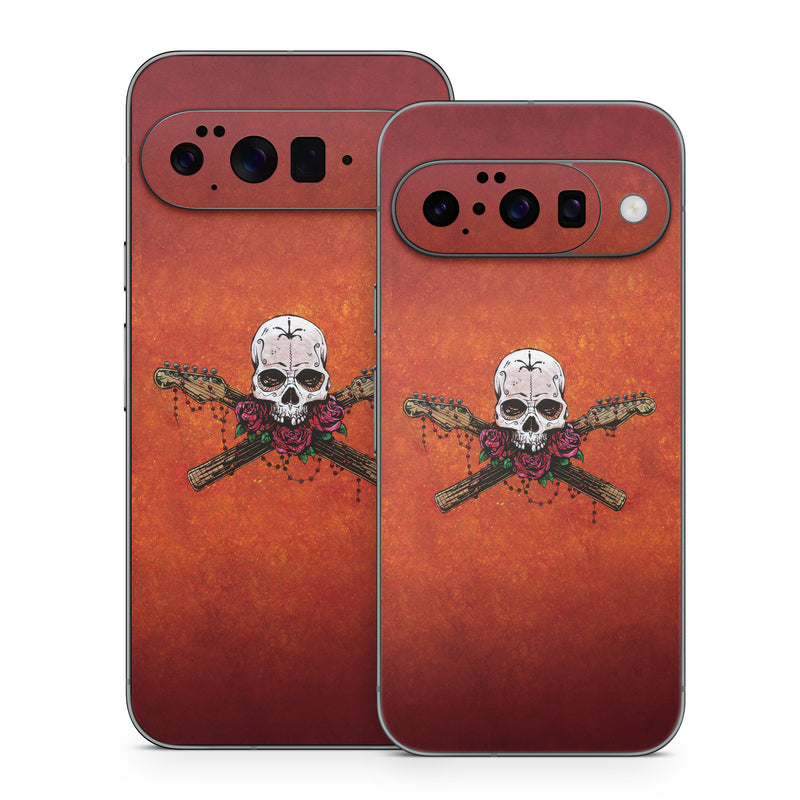 Google Pixel 10 Series Skin design of Sleeve, Orange, Skull, Font, Bone, Art, T-shirt, Symbol, Circle, Emblem, with black, white, gray, brown, red, green colors