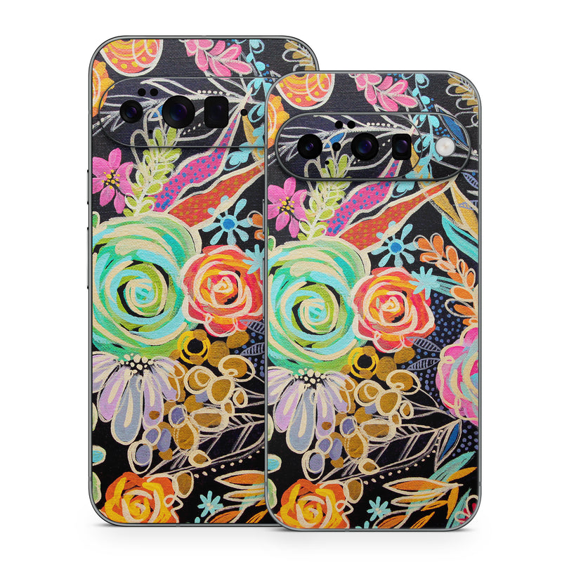 Google Pixel 10 Series Skin design of Pattern, Floral design, Design, Textile, Visual arts, Art, Graphic design, Psychedelic art, Plant, with black, gray, green, red, blue colors