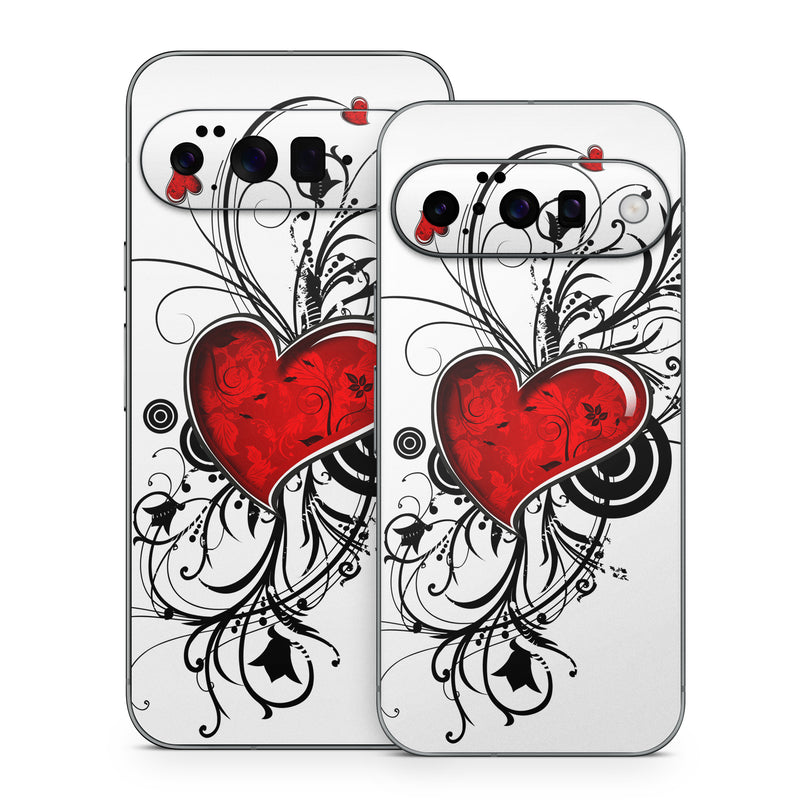 Google Pixel 10 Series Skin design of Heart, Line art, Love, Clip art, Plant, Graphic design, Illustration, with white, gray, black, red colors