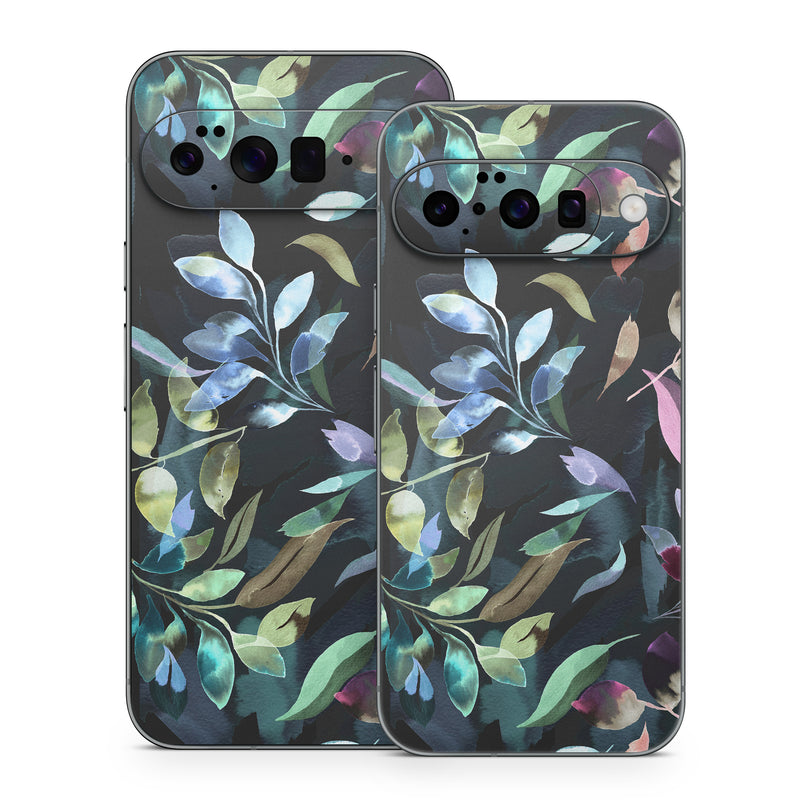 Google Pixel 10 Series Skin design of Flower, Leaf, Plant, Botany, Organism, Line, Art, Petal, Groundcover, Terrestrial plant, with black, blue, green, purple, pink, red, white colors