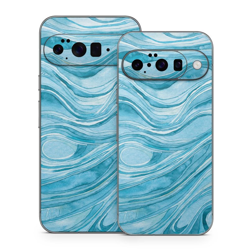 Google Pixel 10 Series Skin design of Water, Liquid, Azure, Fluid, Rectangle, Aqua, Painting, Pattern, Electric blue, Art, with blue, white colors
