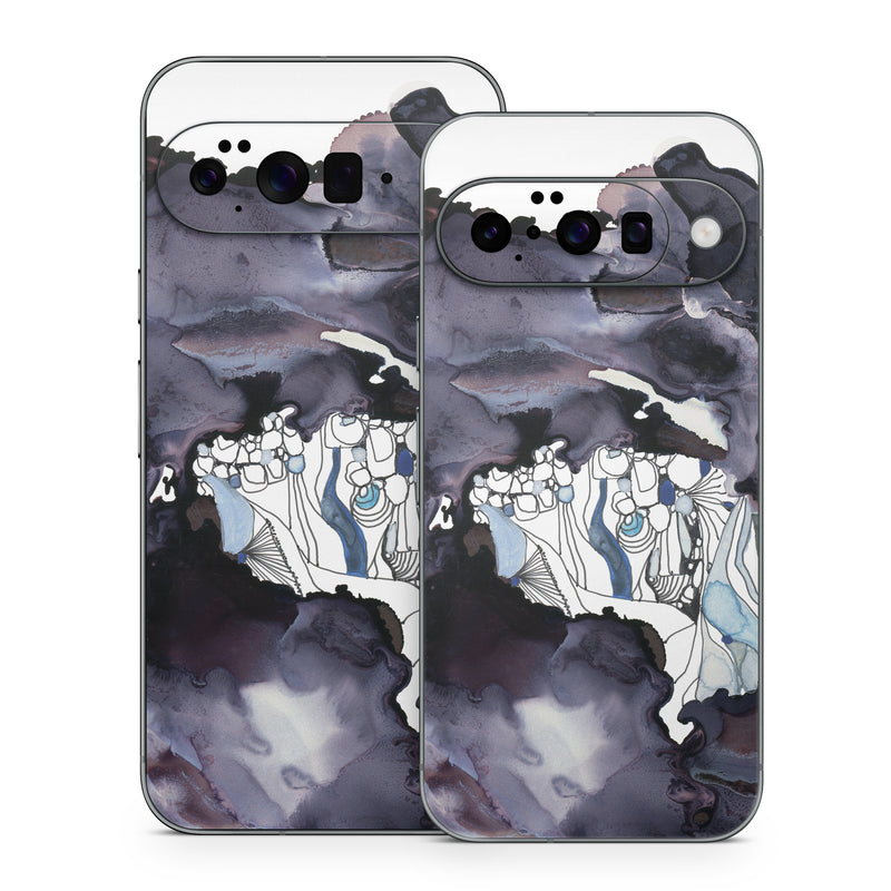 Google Pixel 10 Series Skin design of Watercolor paint, Illustration, Art, World, Paint, Cg artwork, Drawing, Graphic design, Animation, Rock, with black, purple, white, blue colors