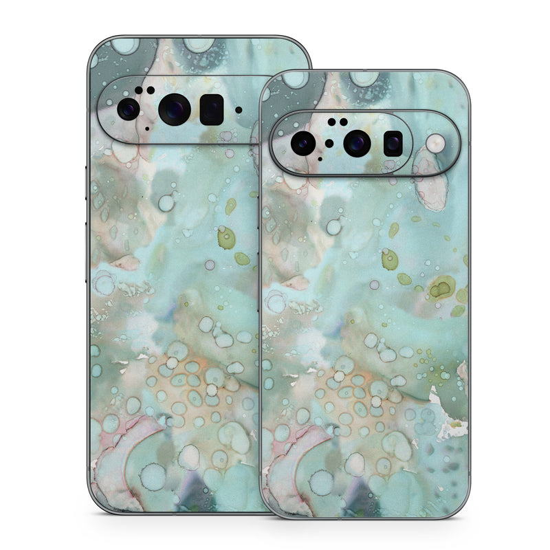 Google Pixel 10 Series Skin design of Aqua, Blue, Green, Watercolor paint, Pattern, Turquoise, Organism, Design, Art, Painting, with blue, green, pink colors