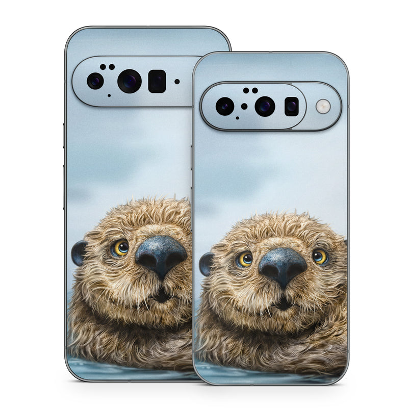 Google Pixel 10 Series Skin design of Mammal, Vertebrate, Otter, Sea otter, North american river otter, Marine mammal, Terrestrial animal, Mustelidae, Snout, Organism, with gray, black, blue, green, red colors