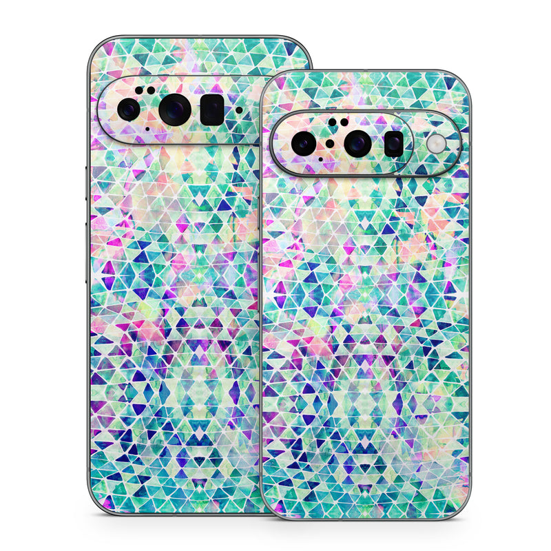 Google Pixel 10 Series Skin design of Pattern, Aqua, Line, Teal, Purple, Turquoise, Design, with white, blue, purple, orange, green colors
