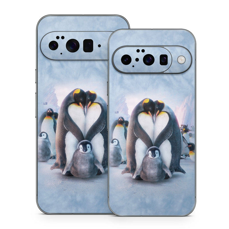 Google Pixel 10 Series Skin design of Bird, Vertebrate, Flightless bird, Penguin, Gentoo penguin, Emperor penguin, King penguin, Beak, Wildlife, Arctic, with gray, black, blue, purple colors