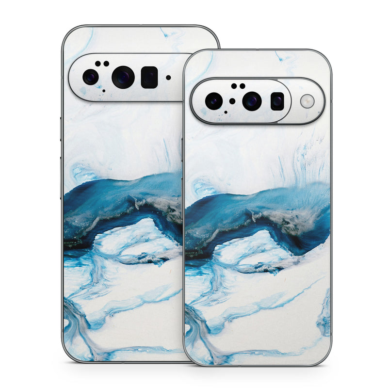 Google Pixel 10 Series Skin design of Glacial landform, Blue, Water, Glacier, Sky, Arctic, Ice cap, Watercolor paint, Drawing, Art, with white, blue, black colors