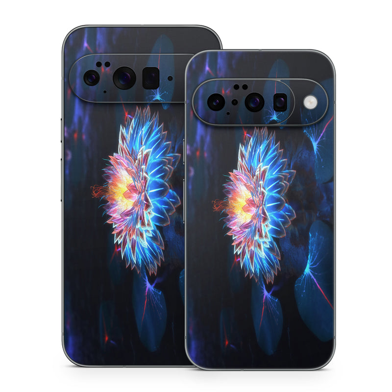 Google Pixel 10 Series Skin design of Water, Light, Fractal art, Organism, Electric blue, Aquatic plant, Darkness, Plant, Art, Space, with black, blue, gray colors