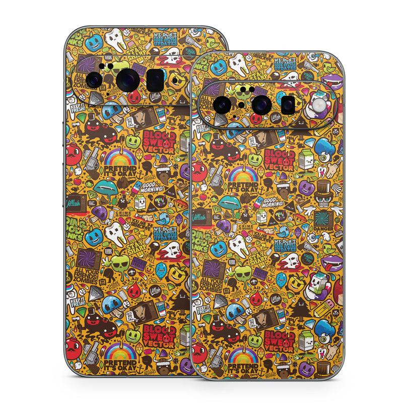 Google Pixel 10 Series Skin design of Pattern, Psychedelic art, Visual arts, Art, Design, Illustration, Graphic design, Doodle, with black, green, red, gray, orange, blue colors