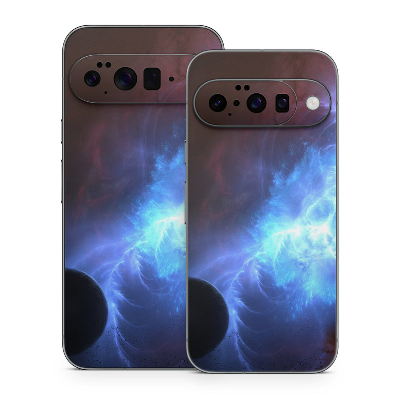 Google Pixel 10 Series Skin design of Sky, Atmosphere, Outer space, Space, Astronomical object, Fractal art, Universe, Electric blue, Art, Organism, with black, blue, purple colors