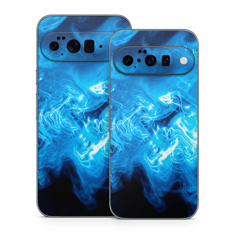 Google Pixel 10 Series Skin design of Blue, Water, Electric blue, Organism, Pattern, Smoke, Liquid, Art, with blue, black, purple colors