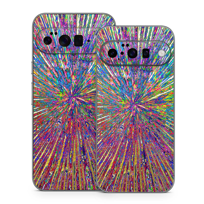 Google Pixel 10 Series Skin design of Blue, Red, Yellow, Orange, Pink, Psychedelic art, Modern art, Pattern, with yellow, red, orange, blue, green, purple colors