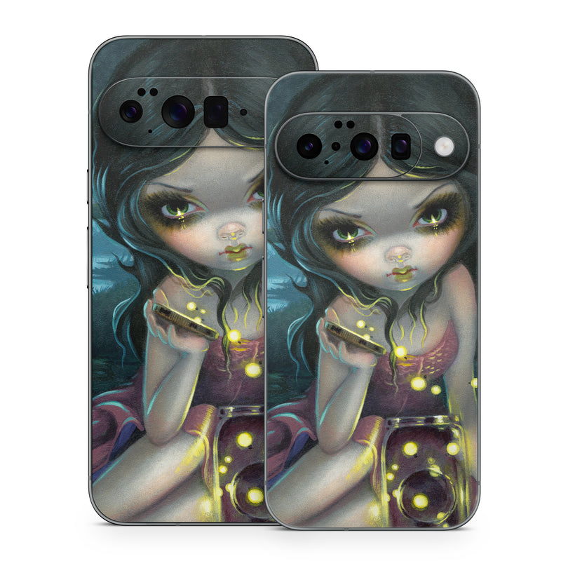 Google Pixel 10 Series Skin design of Cg artwork, Illustration, Fictional character, Art, Iris, Black hair, Fawn, Mythology, Fiction, with blue, green, pink, yellow, black, white colors