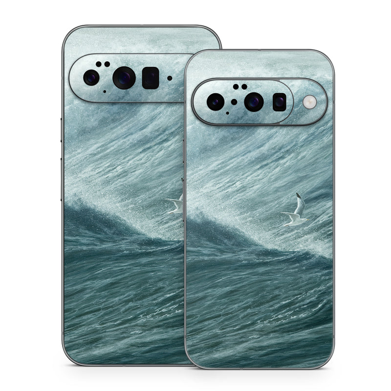 Google Pixel 10 Series Skin design of Wave, Wind wave, Tide, Sea, Ocean, Water, Sky, Wind, Tsunami, Surfing, with blue, white colors