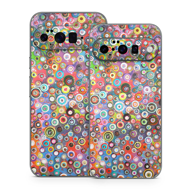 Google Pixel 10 Series Skin design of Pattern, Design, Textile, Visual arts, Circle, Art, with red, pink, blue, green, yellow, blue, orange colors