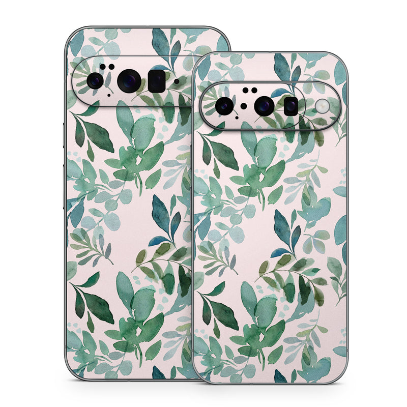 Google Pixel 10 Series Skin design of Pattern, Green, Leaf, Design, Plant, Tree, Military camouflage, with white, green, blue colors