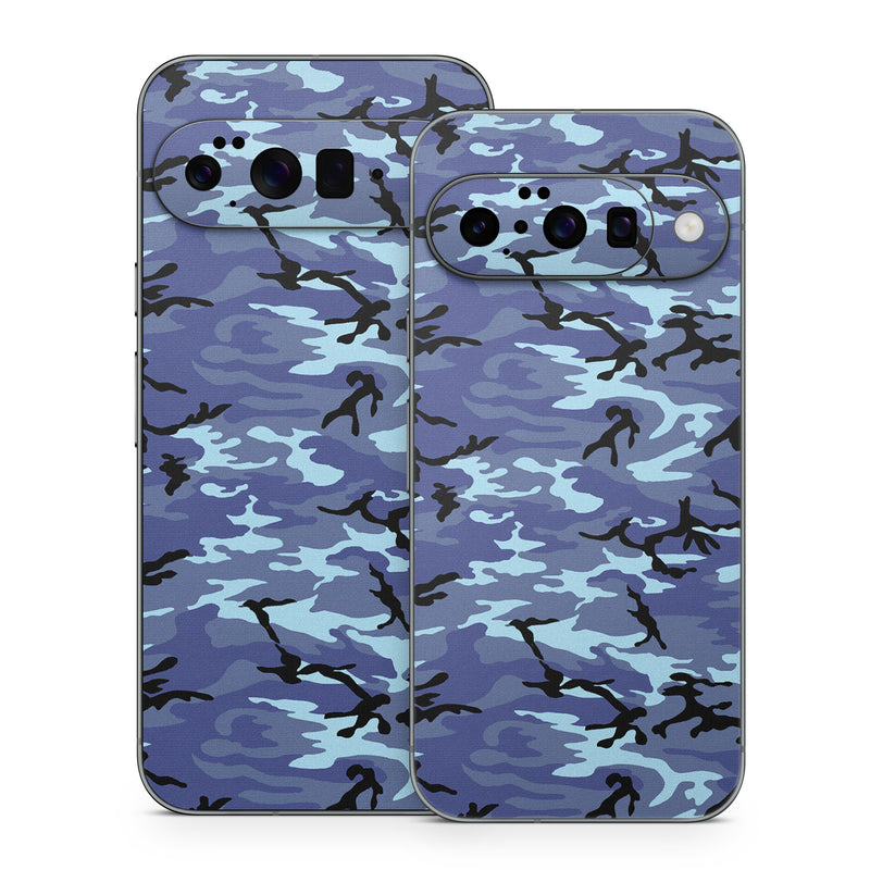 Google Pixel 10 Series Skin design of Military camouflage, Pattern, Blue, Aqua, Teal, Design, Camouflage, Textile, Uniform, with blue, black, gray, purple colors