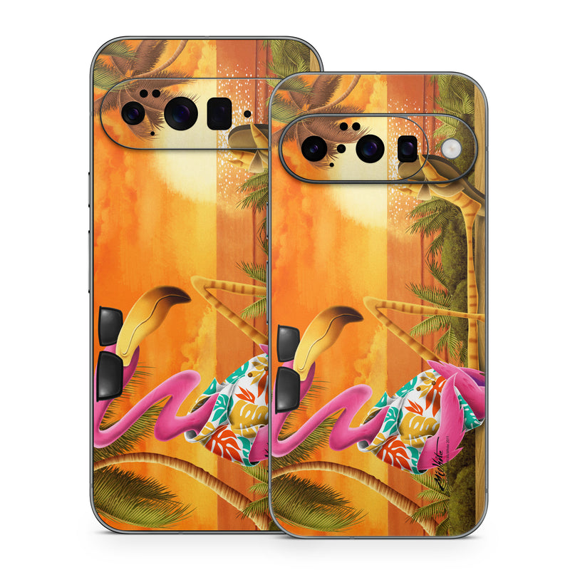 Google Pixel 10 Series Skin design of Cartoon, Art, Animation, Illustration, Plant, Cg artwork, Shoe, Fictional character, with red, orange, green, black, pink colors