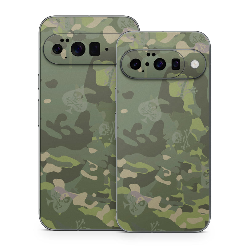Google Pixel 10 Series Skin design of Military camouflage, Pattern, Camouflage, Uniform, Clothing, Green, Design, Leaf, Plant, Illustration, with green, brown colors