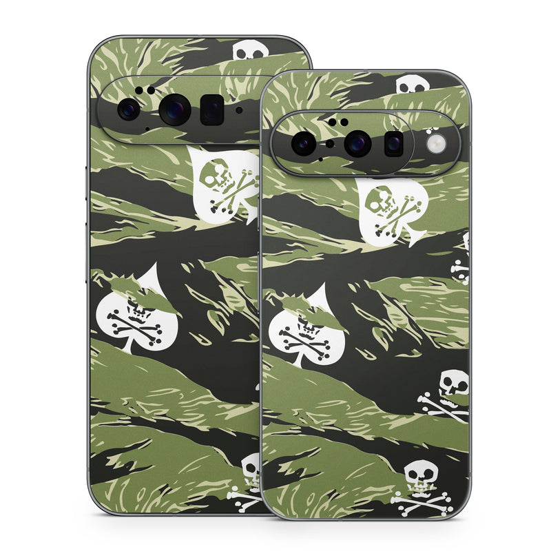 Google Pixel 10 Series Skin design of Military camouflage, Pattern, Leaf, Illustration, Design, Tree, Camouflage, Plant, Art, Branch, with black, white, green colors