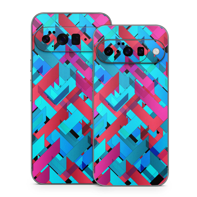 Google Pixel 10 Series Skin design of Pattern, Turquoise, Line, Teal, Magenta, Design, Textile, Symmetry, Colorfulness, with blue, red, purple, black colors