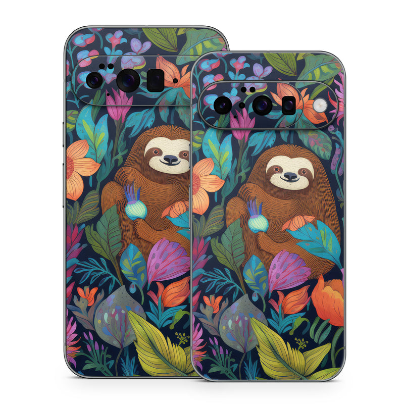 Google Pixel 10 Series Skin design of Flower, Plant, Vertebrate, Botany, Textile, Petal, Mammal, Painting, Creative arts, Grass, with black, brown, blue, white, orange, yellow, red, pink, green colors