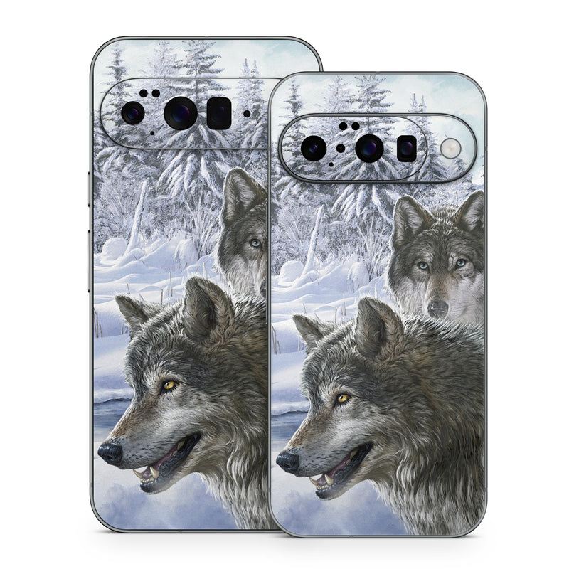 Google Pixel 10 Series Skin design of Mammal, Vertebrate, Wolf, Canidae, canis lupus tundrarum, Canis, Wildlife, Carnivore, Wolfdog, Dog, with gray, black, blue, purple colors