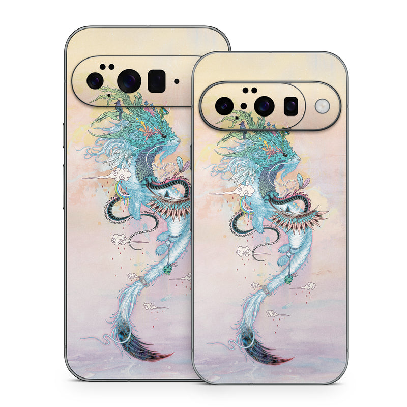 Google Pixel 10 Series Skin design of Illustration, Water, Watercolor paint, Art, Fictional character, Graphic design, Mythology, Visual arts, Painting, Drawing, with yellow, pink, blue, green colors