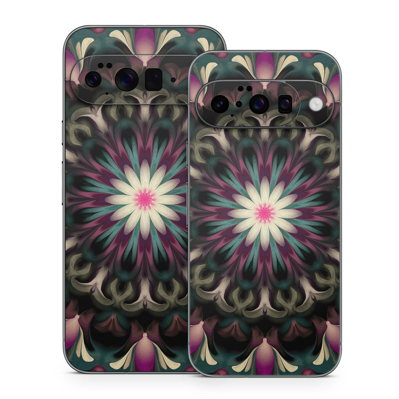 Google Pixel 10 Series Skin design of Fractal art, Pattern, Pink, Psychedelic art, Art, Kaleidoscope, Design, Symmetry, Visual arts, Textile, with black, purple, white, green, blue colors