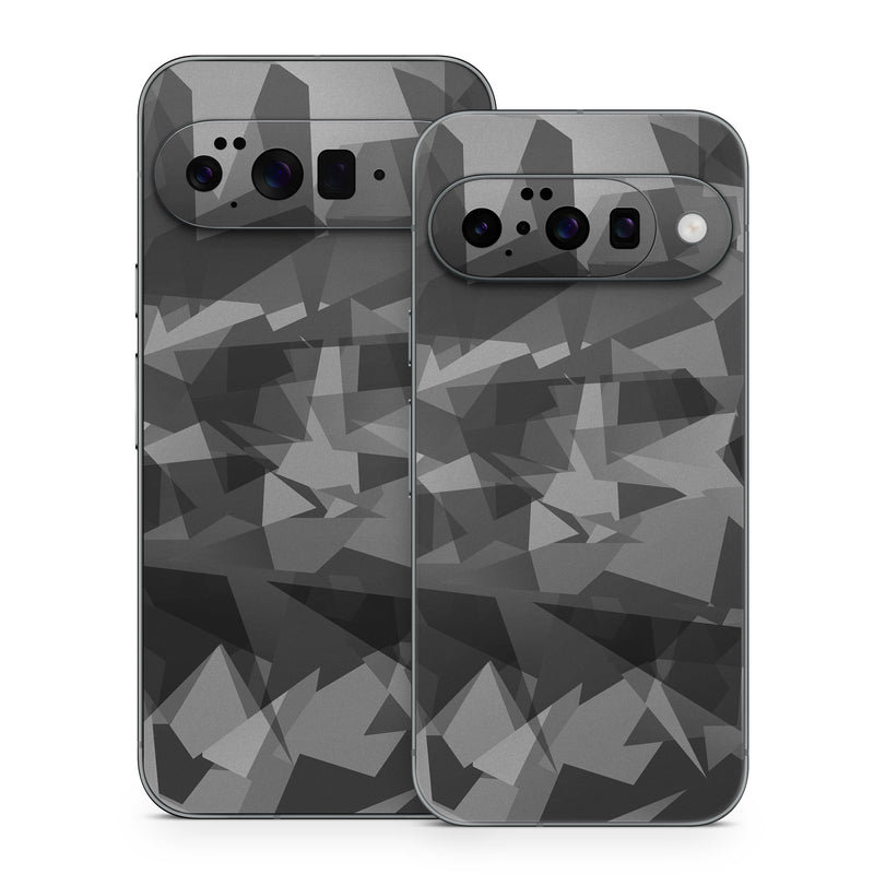 Google Pixel 10 Series Skin design of Black, Pattern, Triangle, Black-and-white, Monochrome, Grey, Design, Line, Architecture, Monochrome photography, with black, gray colors