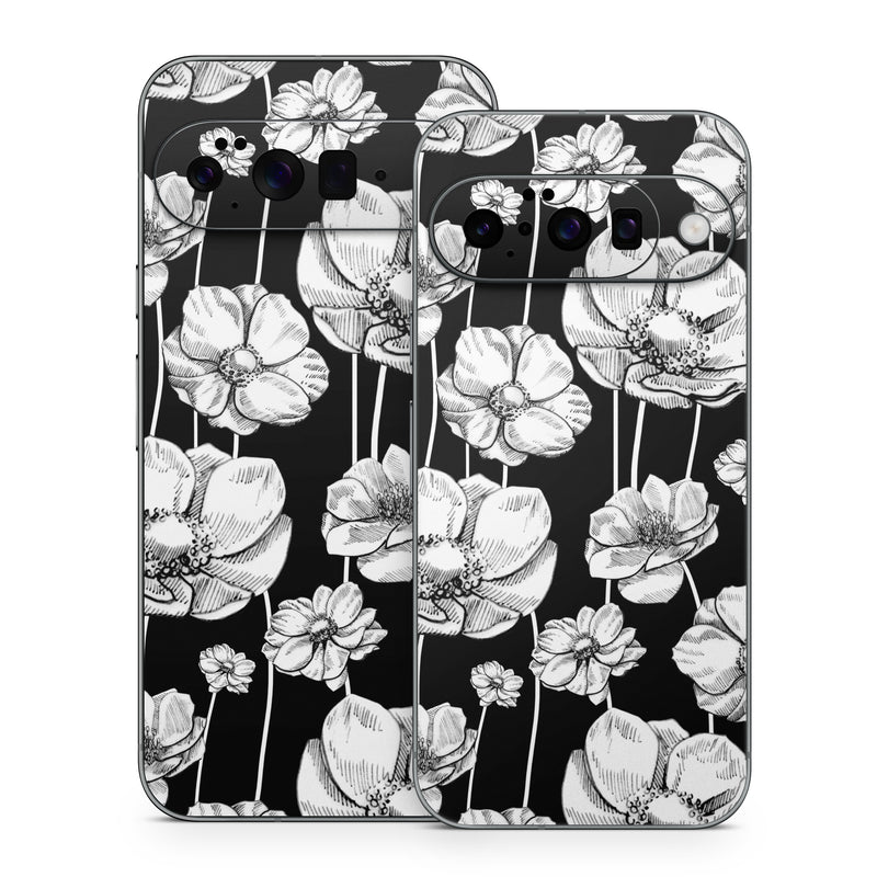 Google Pixel 10 Series Skin design of Flower, Black-and-white, Plant, Botany, Petal, Design, Wildflower, Monochrome photography, Pattern, Monochrome, with black, gray, white colors