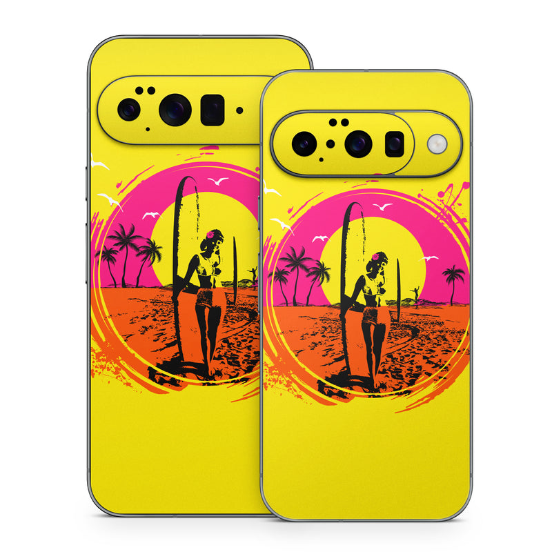 Google Pixel 10 Series Skin design of Palm trees, Graphic design, Graphics, Surfing--Equipment and supplies, Surfboard, Silhouette