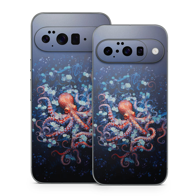 Google Pixel 10 Series Skin design of Water, Azure, Marine invertebrates, Liquid, Natural environment, Organism, Fluid, Art, Font, World, with blue, red, white, purple colors