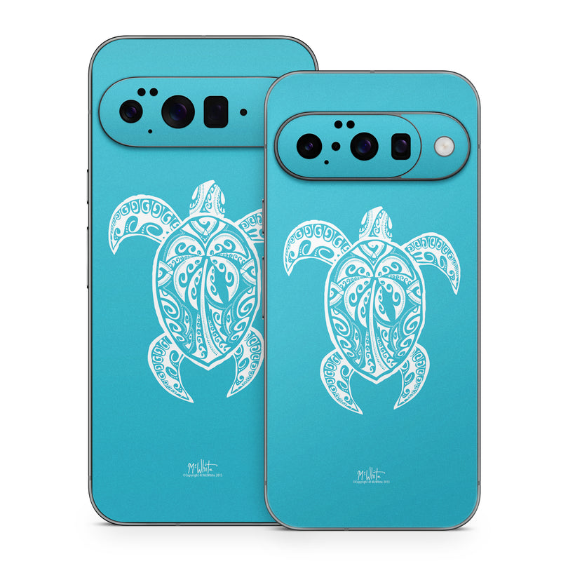 Google Pixel 10 Series Skin design of Sea turtle, Turtle, Green sea turtle, Reptile, Illustration, with blue, white colors