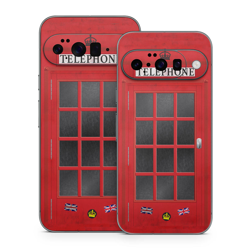 Google Pixel 10 Series Skin design of Red, Font, Building, Telephone Booth, Facade, with red, black, gray, white, blue, yellow colors
