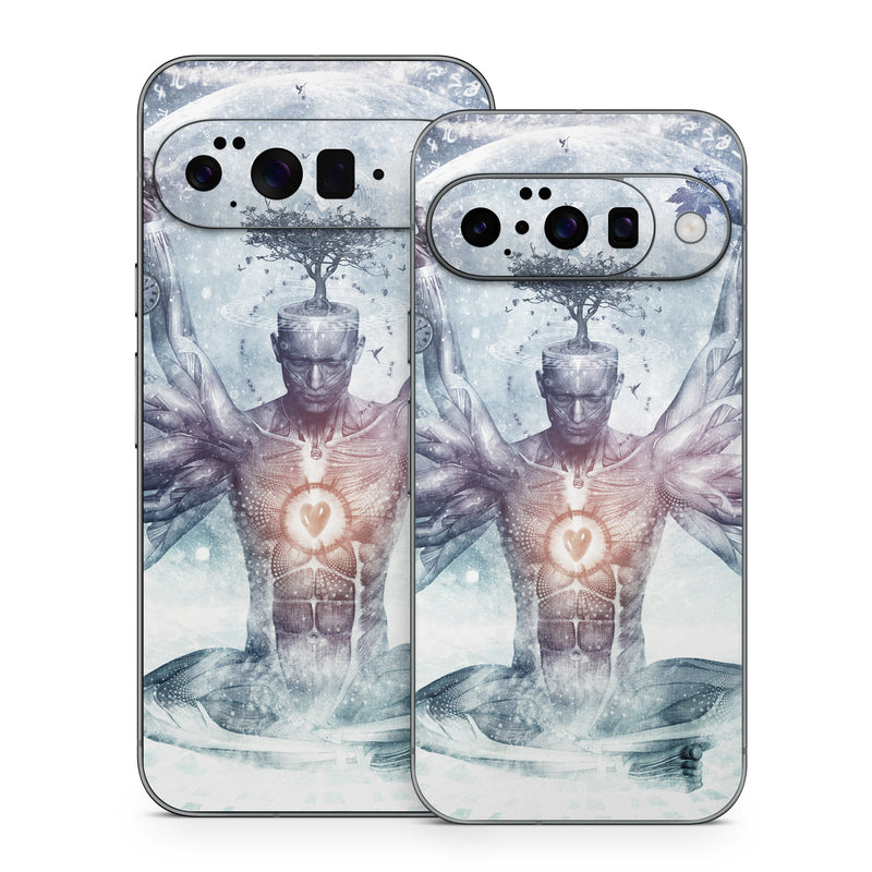 Google Pixel 10 Series Skin design of Mythology, Cg artwork, Water, Illustration, Fictional character, Space, Graphics, Art, Graphic design, with blue, red, orange, black, white colors