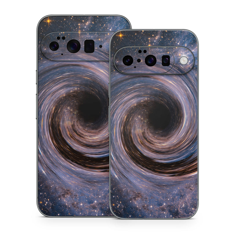 Google Pixel 10 Series Skin design of Spiral, Galaxy, Spiral galaxy, Outer space, Universe, Astronomical object, Astronomy, Vortex, Constellation, Milky Way, with black, white, yellow, orange, gray colors