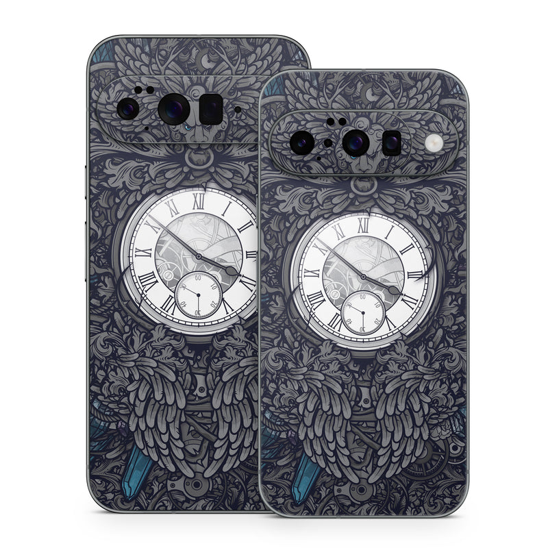 Google Pixel 10 Series Skin design of Blue, Pattern, Psychedelic art, Design, Circle, Art, Font, Graphic design, Visual arts, Illustration, with black, gray colors