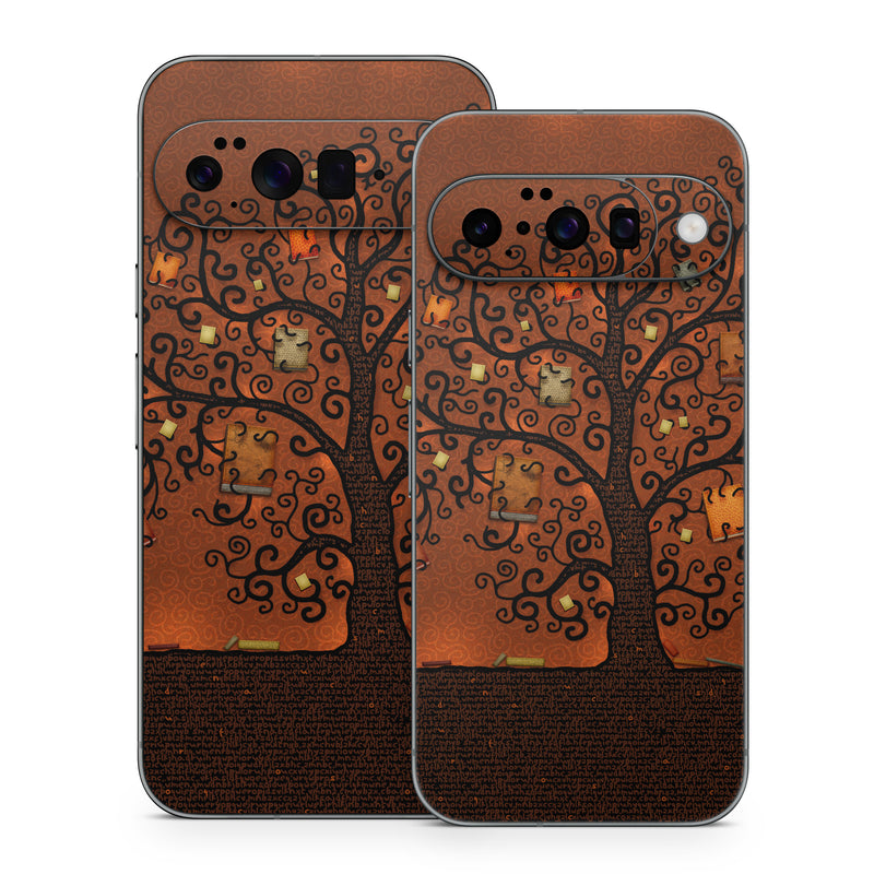 Google Pixel 10 Series Skin design of Tree, Brown, Leaf, Plant, Woody plant, Branch, Visual arts, Font, Pattern, Art, with black colors