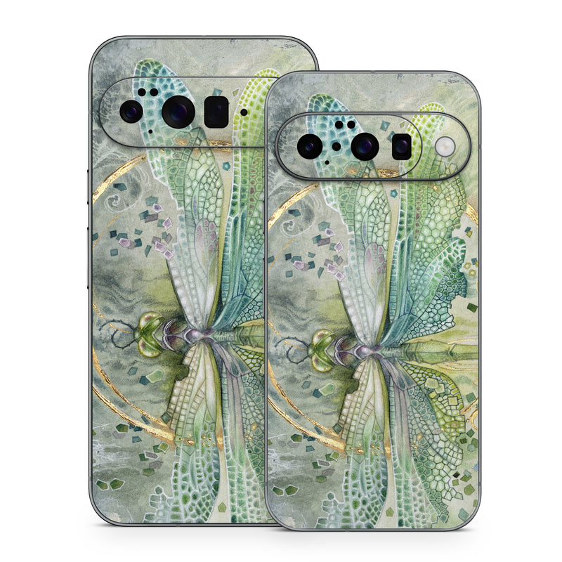 Google Pixel 10 Series Skin design of Green, Painting, Watercolor paint, Water, Acrylic paint, Leaf, Visual arts, Plant, Art, Photography, with green, yellow, blue, gray colors
