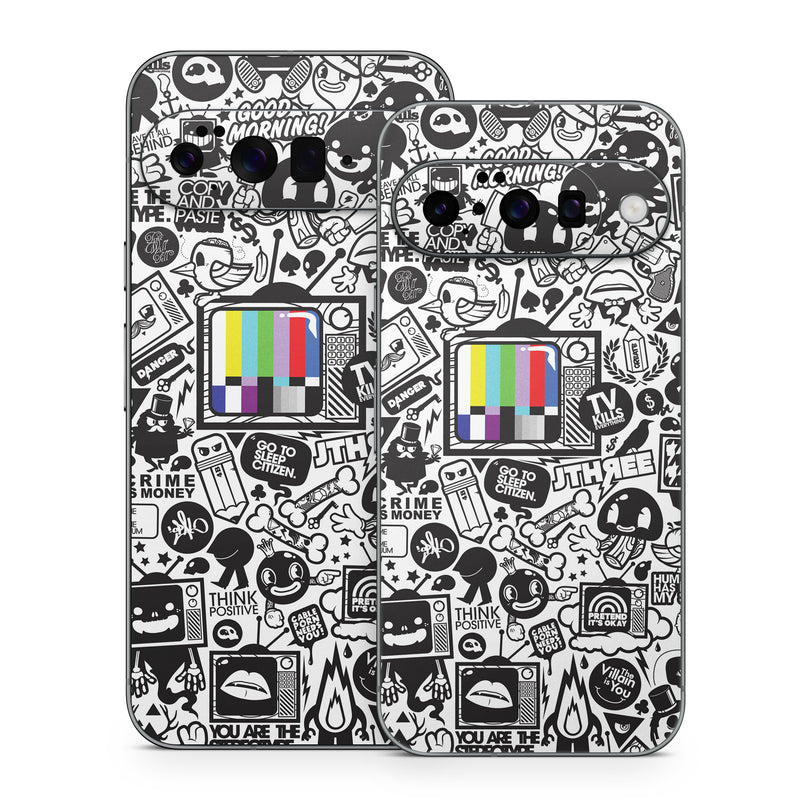 Google Pixel 10 Series Skin design of Pattern, Drawing, Doodle, Design, Visual arts, Font, Black-and-white, Monochrome, Illustration, Art, with gray, black, white colors