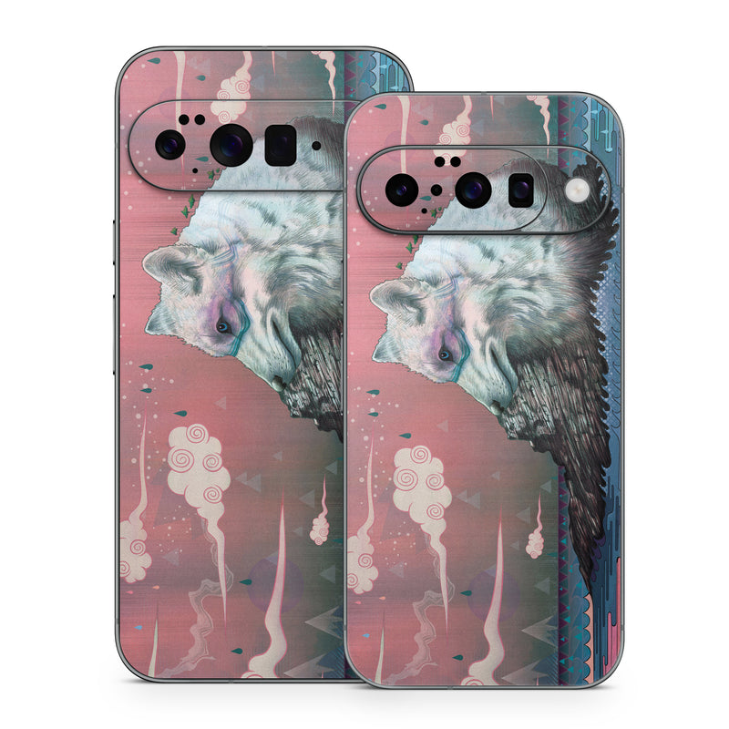 Google Pixel 10 Series Skin design of Illustration, Drawing, Sketch, Art, Graphic design, Lion, Goats, Fictional character, Ink, Bison, with gray, purple, black, red colors