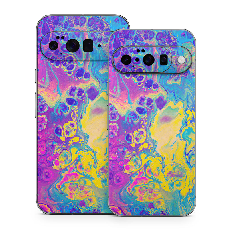 Google Pixel 10 Series Skin design of Psychedelic art, Pattern, Purple, Visual arts, Design, Art, Fractal art, Electric blue, Graphic design, Graphics, with blue, yellow, purple, pink colors